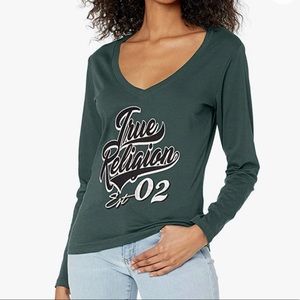True Religion Flocking True Long Sleeve V Neck Tee